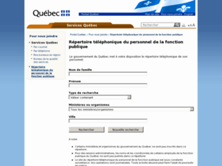 Détails : Répertoire téléphonique du personnel de la fonction publique du Québec: Portail du gouvernement du Québec