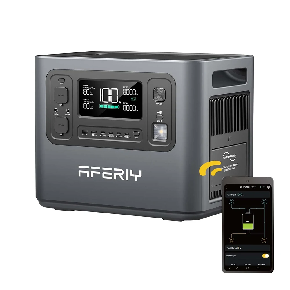 AFERIY Station d'alimentation portable P210 2400 W, batterie de secours LiFePO4 2048 Wh avec charge CA et solaire, générateur silencieux pour un usage domestique, camping en plein air, camping-car, alimentation d'urgence : Amazon.ca: Terrasse et Jardin